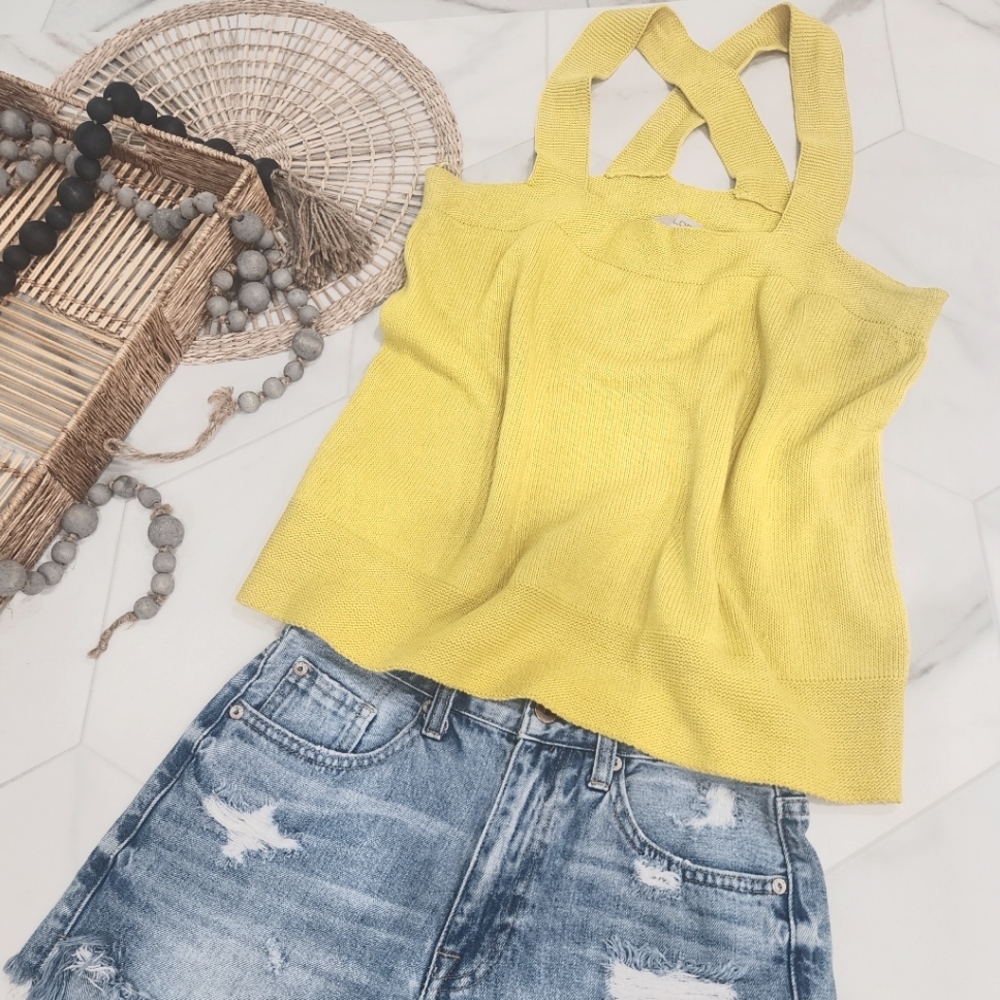 [ LOFT] WOMEN'S SIZE LARGE,  CUTEST EVER KNITTED YELLOW STRAPPY TANK TOP 💛